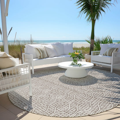 Tabselect Home Line 8' Taupe And Beige Round Geometric Washable Indoor Outdoor Area Rug