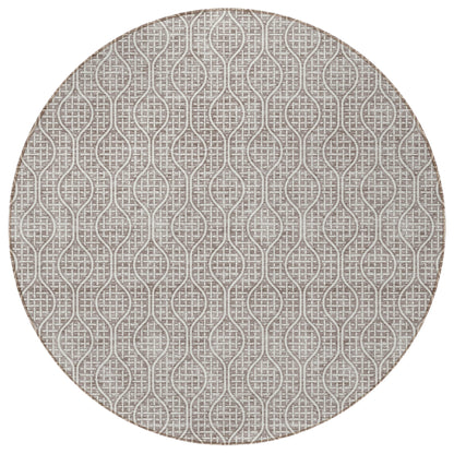 Tabselect Home Line 8' Taupe And Beige Round Geometric Washable Indoor Outdoor Area Rug
