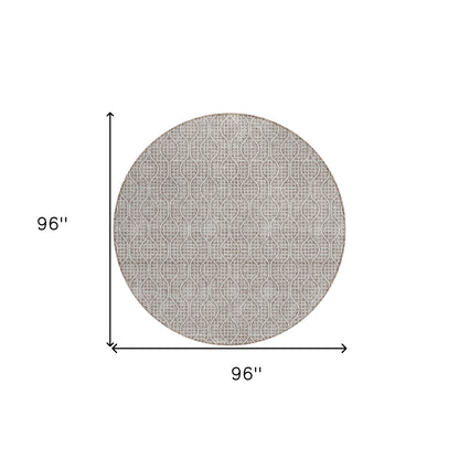 Tabselect Home Line 8' Taupe And Beige Round Geometric Washable Indoor Outdoor Area Rug