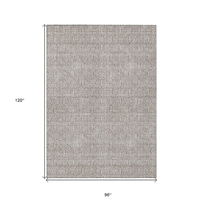 Tabselect Home Line 8' X 10' Taupe And Beige Geometric Washable Indoor Outdoor Area Rug