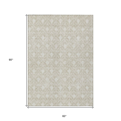 Tabselect Home Line 5' X 8' Beige And Ivory Geometric Washable Indoor Outdoor Area Rug