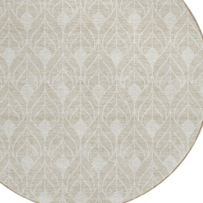 Tabselect Home Line 8' Beige And Ivory Round Geometric Washable Indoor Outdoor Area Rug