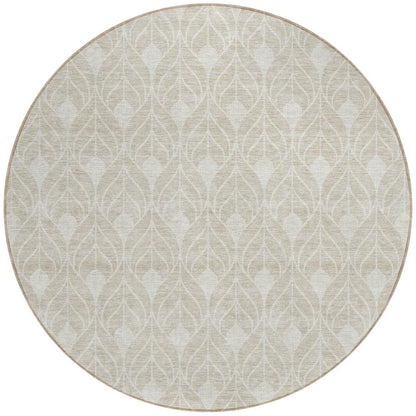 Tabselect Home Line 8' Beige And Ivory Round Geometric Washable Indoor Outdoor Area Rug