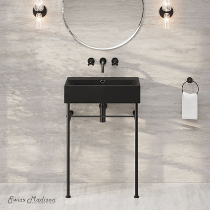 Swiss Madison Claire 24" Rectangle Matte Black Zero Hole Console Sink with Matte Black Legs