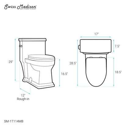 Swiss Madison Voltaire One-Piece Elongated Toilet Left Side Flush Handle 1.28 gpf in Matte Black