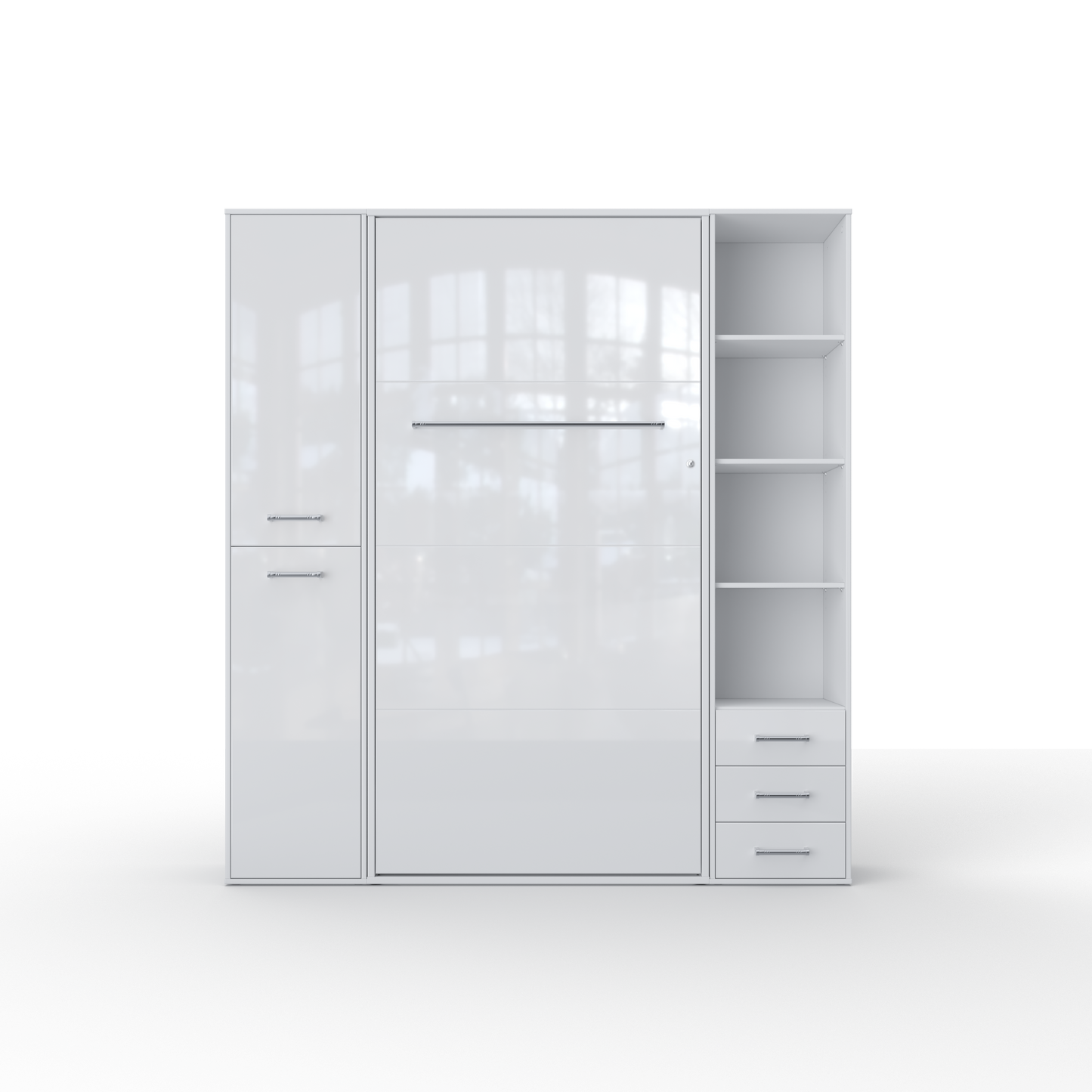 Maxima House Invento Vertical Wall Bed, European Full XL Size with 2 cabinets