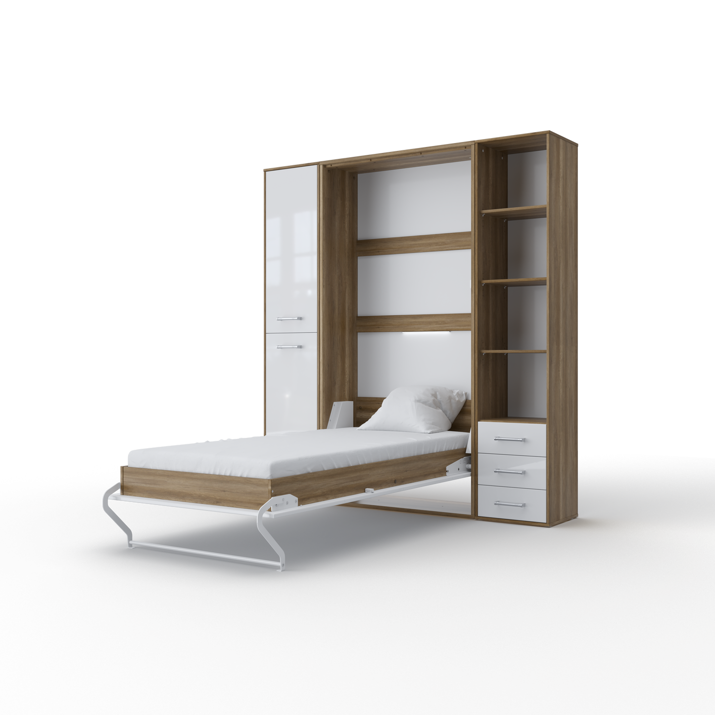 Maxima House Invento Vertical Wall Bed, European Full XL Size with 2 cabinets