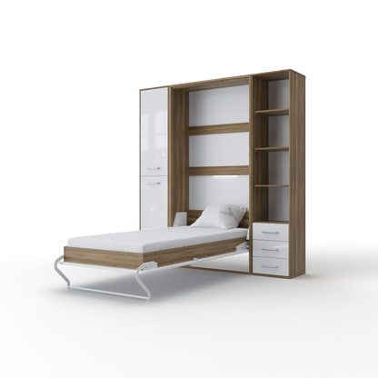 Maxima House Invento Vertical Wall Bed, European Full XL Size with 2 cabinets