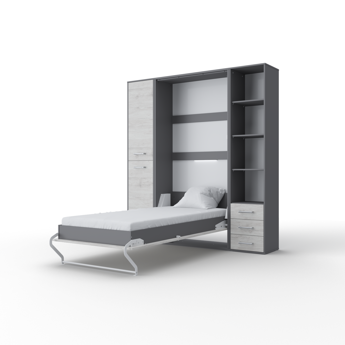 Maxima House Invento Vertical Wall Bed, European Full XL Size with 2 cabinets