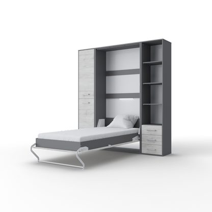 Maxima House Invento Vertical Wall Bed, European Full XL Size with 2 cabinets