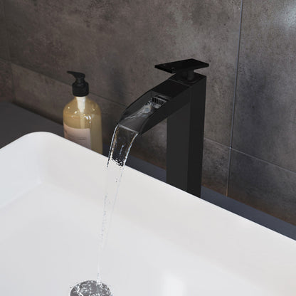 Swiss Madison Concorde Single Hole, Single-Handle, High Arc Waterfall, Bathroom Faucet in Matte Black