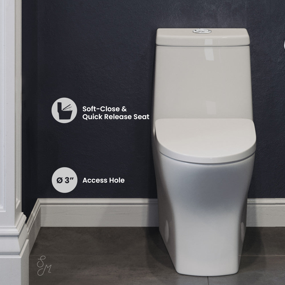 Swiss Madison Sublime II One-Piece 12" Rough-in 1.1/1.6 GPF Dual Top Flush Round Compact Toilet in Glossy White