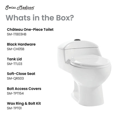 Swiss Madison Chateau One Piece Elongated Toilet Dual Flush, Black Hardware 1.1/1.6 gpf