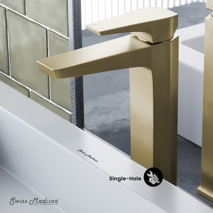 Swiss Madison Voltaire Single Hole, Single-Handle, High Arc Bathroom Faucet in Brushed Gold