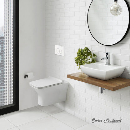 Swiss Madison Carre Wall-Hung Toilet Bundle 0.8/1.6 GPF Dual Flush in Glossy White with White Flush Plate