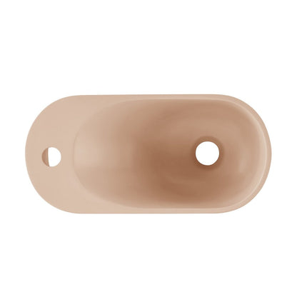 Swiss Madison Terre 18" Solid Surface Oval Wall-Mounted Sink with Left Side Faucet Mount in Matte Pastel Peach