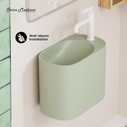Swiss Madison Terre 18" Right Side Faucet Wall-Mount Bathroom Sink in Palm Green