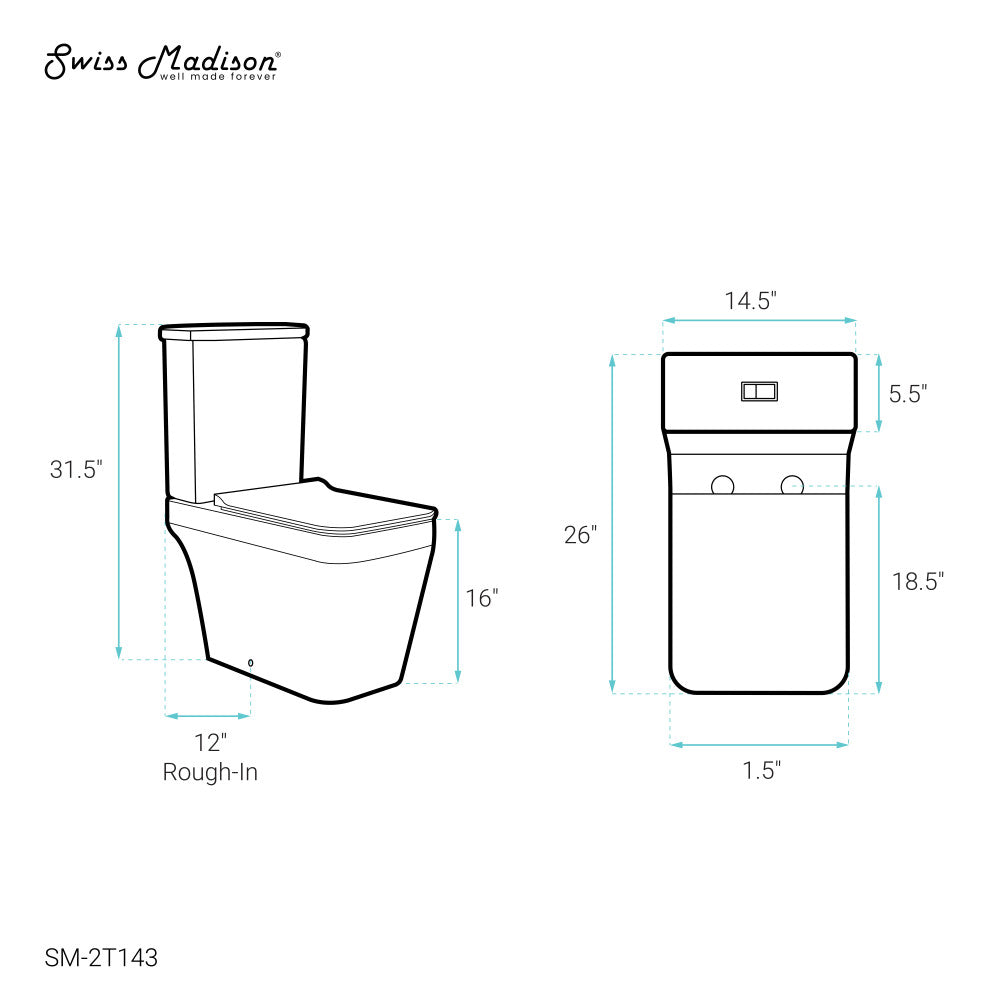 Swiss Madison Rivoli Two-Piece Square Toilet Dual-Flush 1.1/1.6 gpf