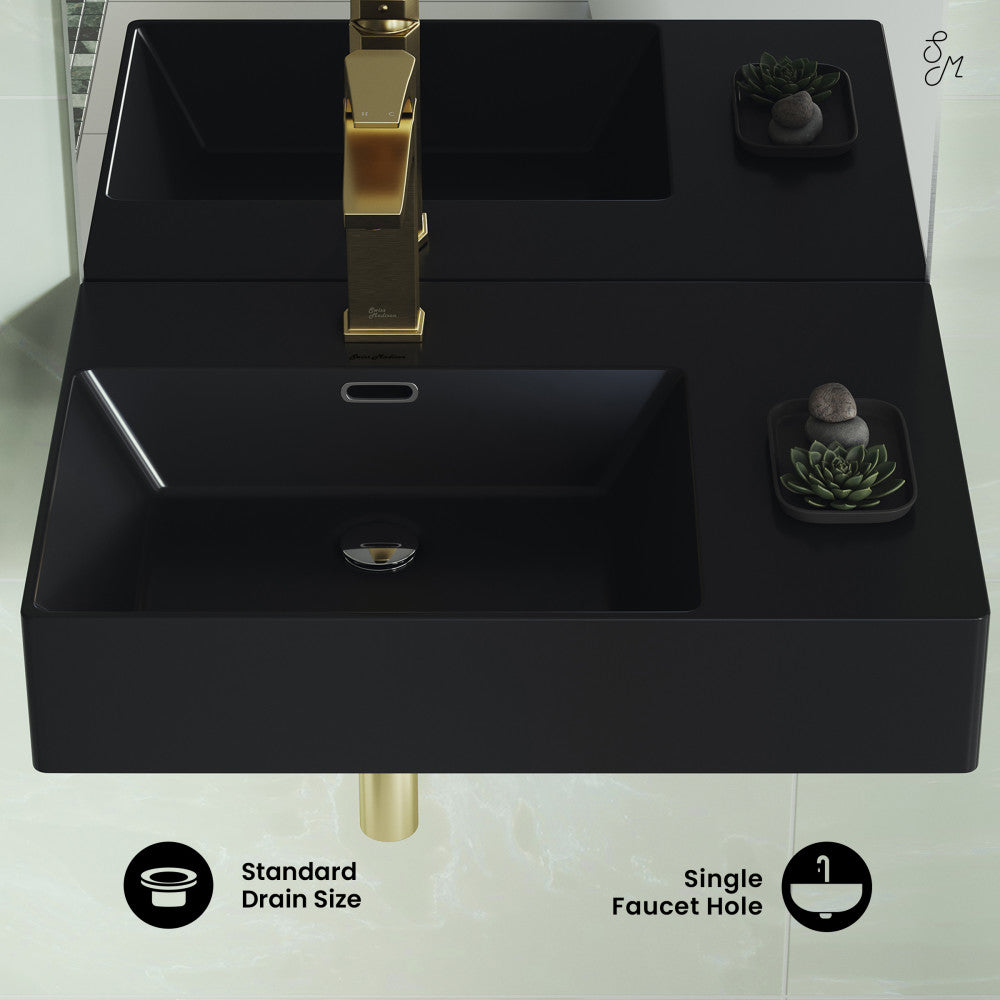 Swiss Madison St. Tropez 24 x 18 Ceramic Wall Hung Sink with Left Side Faucet Mount, Matte Black