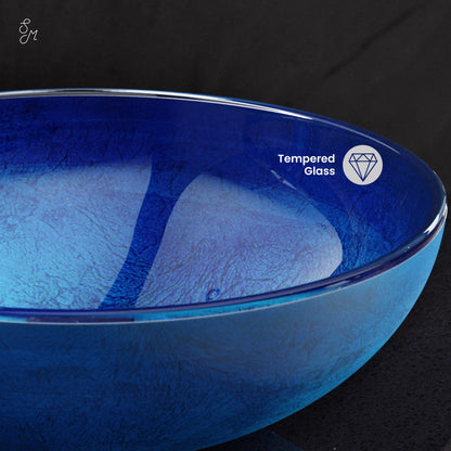 Swiss Madison Cascade 16.5 Glass Vessel Sink with Faucet, Ocean Blue
