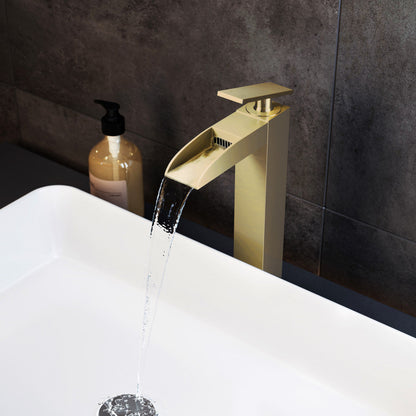 Swiss Madison Concorde Single Hole, Single-Handle, High Arc Waterfall, Bathroom Faucet in Brushed Gold