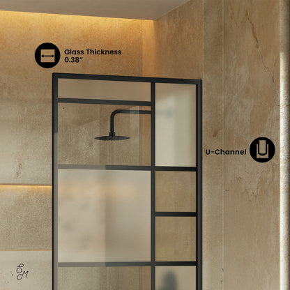 Swiss Madison Leiden 34 x 58 Framed Fixed 3/8 in. (10mm) Frosted Tempered Glass Tub Door with Black Matte Frame