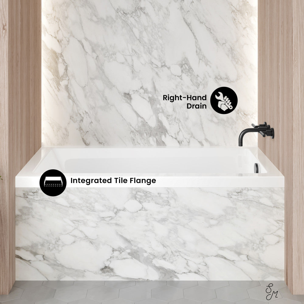Swiss Madison Voltaire 54 x 30 Right Drain Soaking Alcove Bathtub in Glossy White