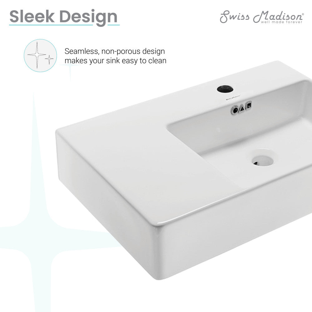Swiss Madison St. Tropez 24" Rectangle Wall-Mounted Sink with Right Side Faucet Mount