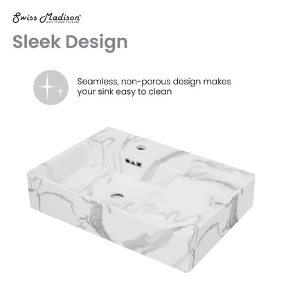 Swiss Madison St. Tropez 24" Left Side Faucet Wall-Mount Bathroom Sink in White Marble