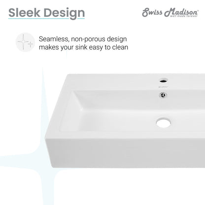 Swiss Madison Voltaire 32" Rectangle Vessel Sink in Glossy White with Faucet Mount