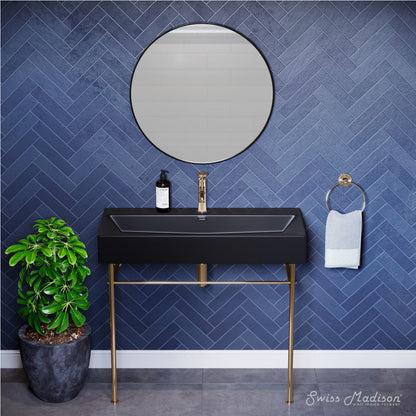 Swiss Madison Claire 40 Ceramic Console Sink Matte Black Basin Gold Legs