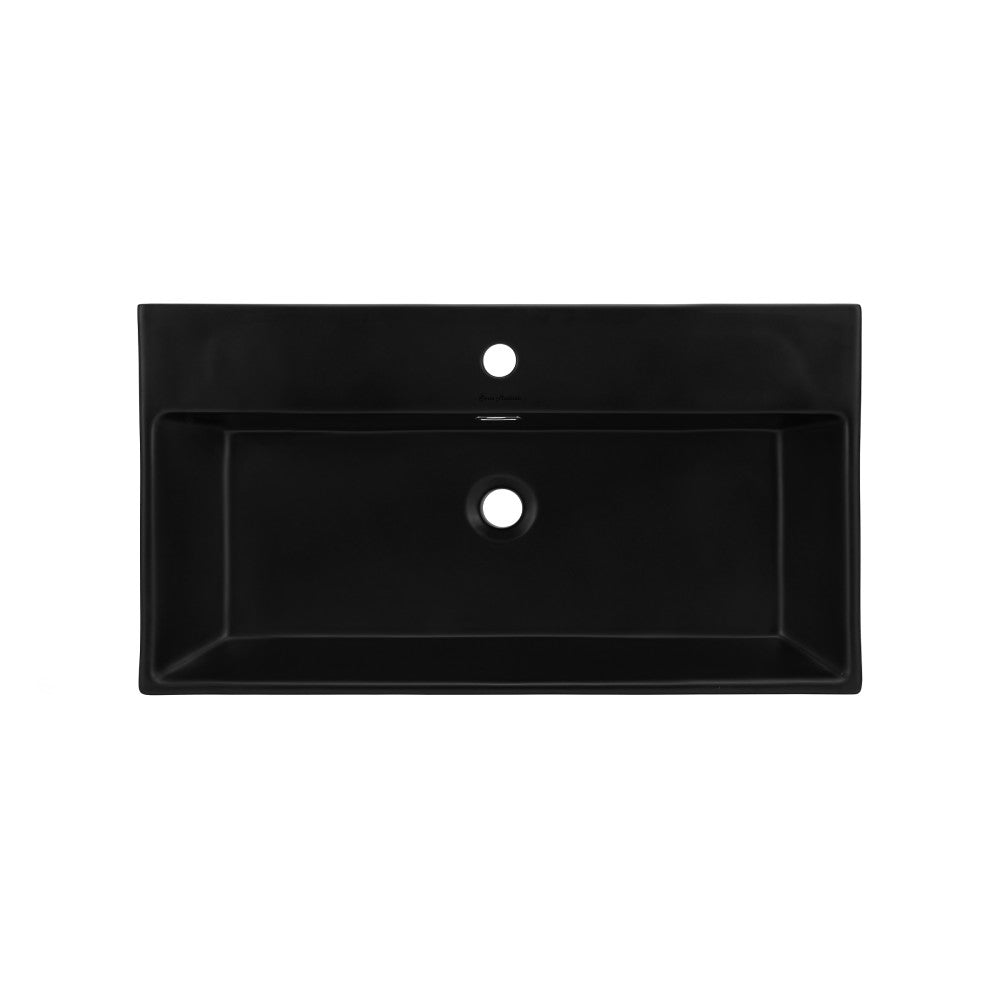 Swiss Madison Claire 30 Ceramic Console Sink Matte Black Basin Brushed Gold Legs