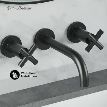 Swiss Madison Ivy 8 in. Widespread Double Cross-Handle Wall Mount Bathroom Faucet in Matte Black