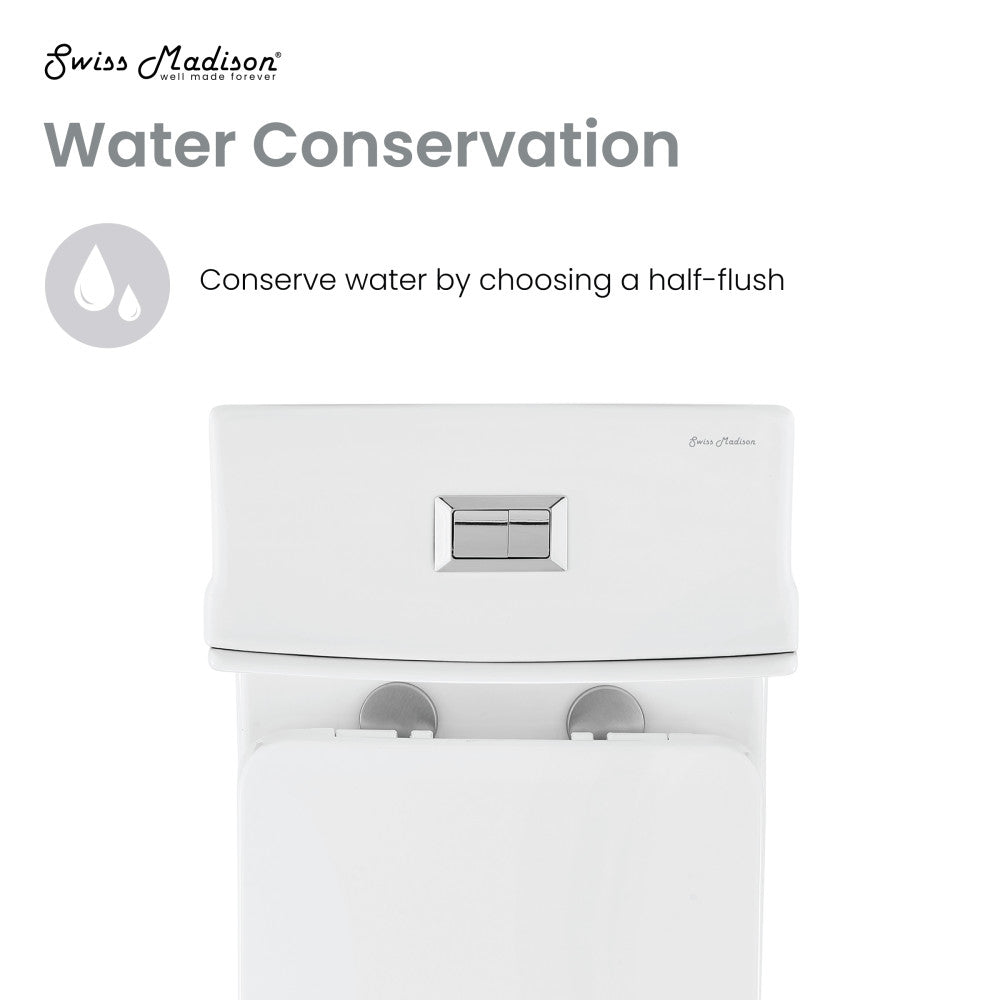 Swiss Madison Concorde One-Piece 12" Rough-in 1.1/1.6 GPF Dual Top Flush Square Toilet in Glossy White