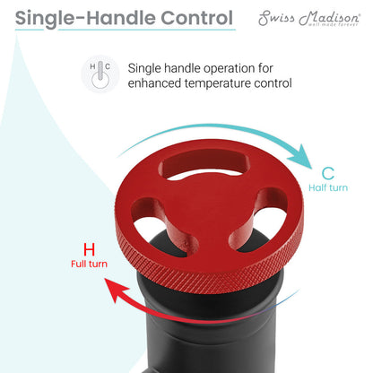 Swiss Madison Avallon Single Hole, Single-Handle Wheel, High Arc Bathroom Faucet in Matte Black with Red Handles