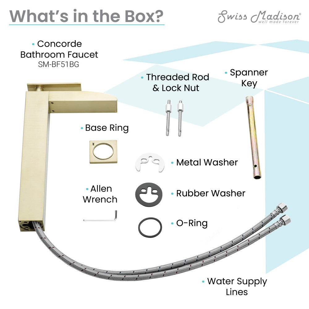 Swiss Madison Concorde Single Hole, Single-Handle, High Arc Waterfall, Bathroom Faucet in Brushed Gold