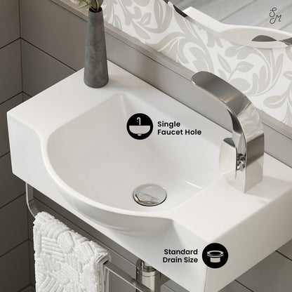 Swiss Madison Chateau 21.5" Right Side Faucet Wall-Mount Bathroom Sink with Chrome Towel Bar