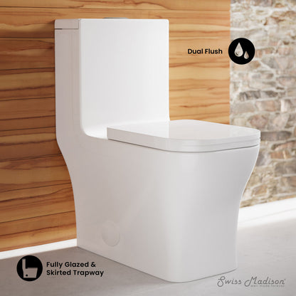 Swiss Madison Concorde One Piece Square Toilet Dual Flush 1.1/1.6 gpf with 10" Rough In