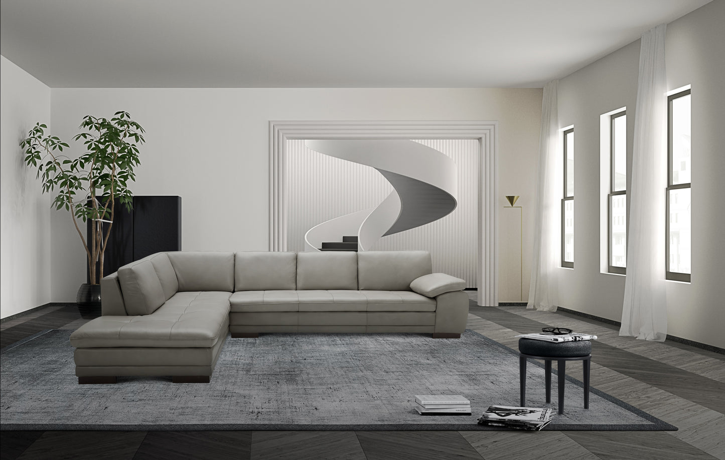 J&M Furniture 625 Italian Leather Sectional Grey in Left Hand Facing
