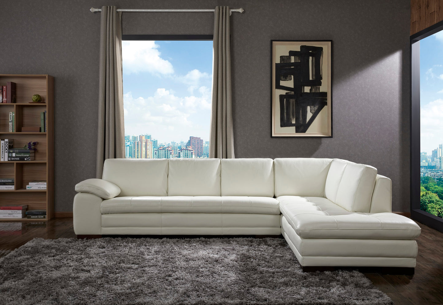 J&M Furniture 625 Italian Leather Sectional White in Right Hand Facing