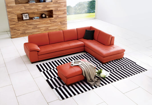 J&M Furniture 625 Italian Leather Sectional Pumpkin in Right Hand Facing