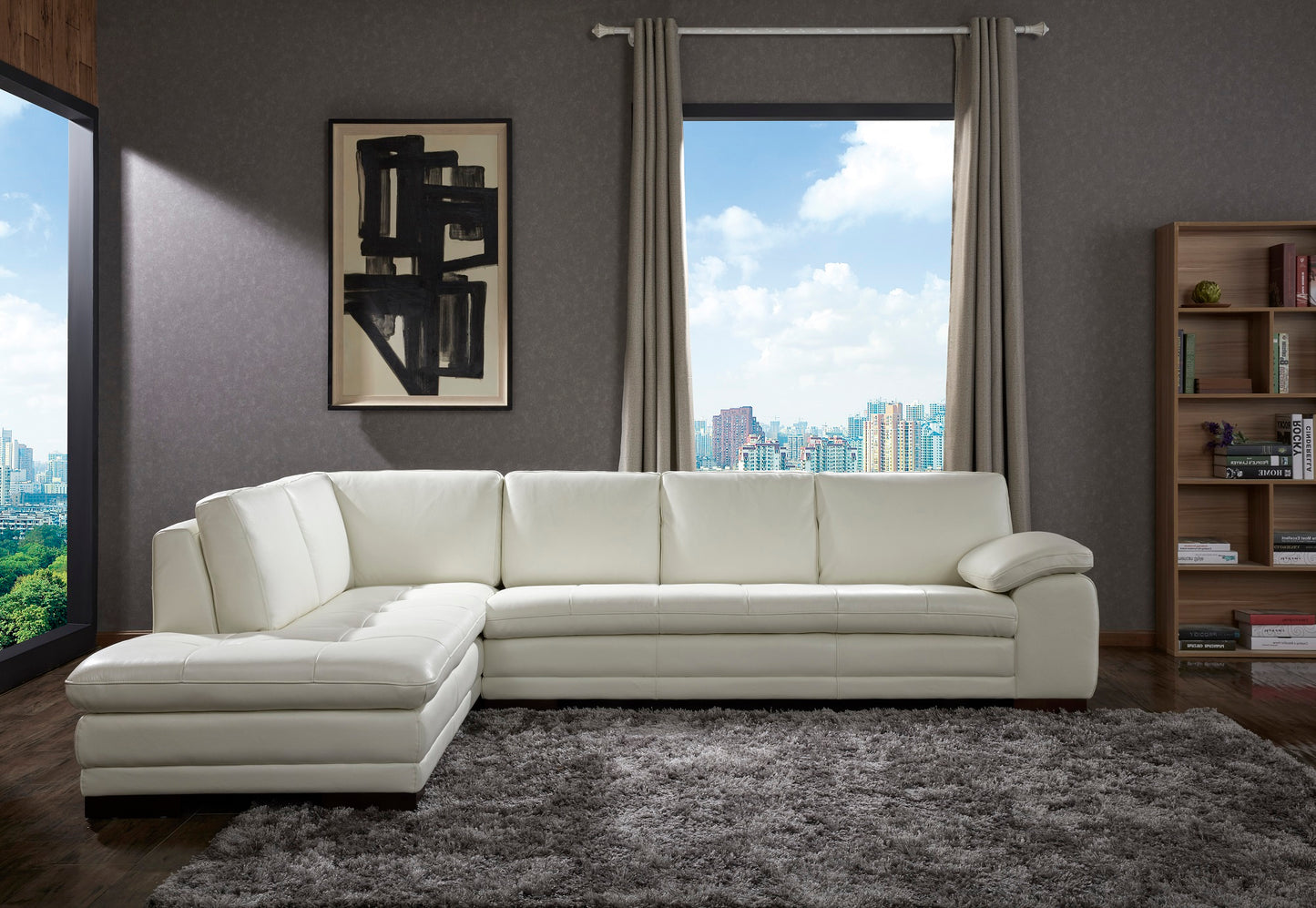 J&M Furniture 625 Italian Leather Sectional White in Left Hand Facing