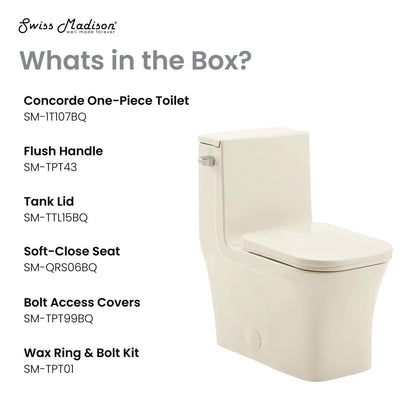 Swiss Madison Concorde One Piece Square Left Side Flush Handle Toilet 1.28 gpf in Bisque