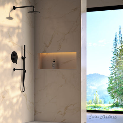 Swiss Madison Ivy 1.8 GPM Wall Mount Fixed Shower Head with Hand Sprayer and Tub Filler in Matte Black, Valve Included
