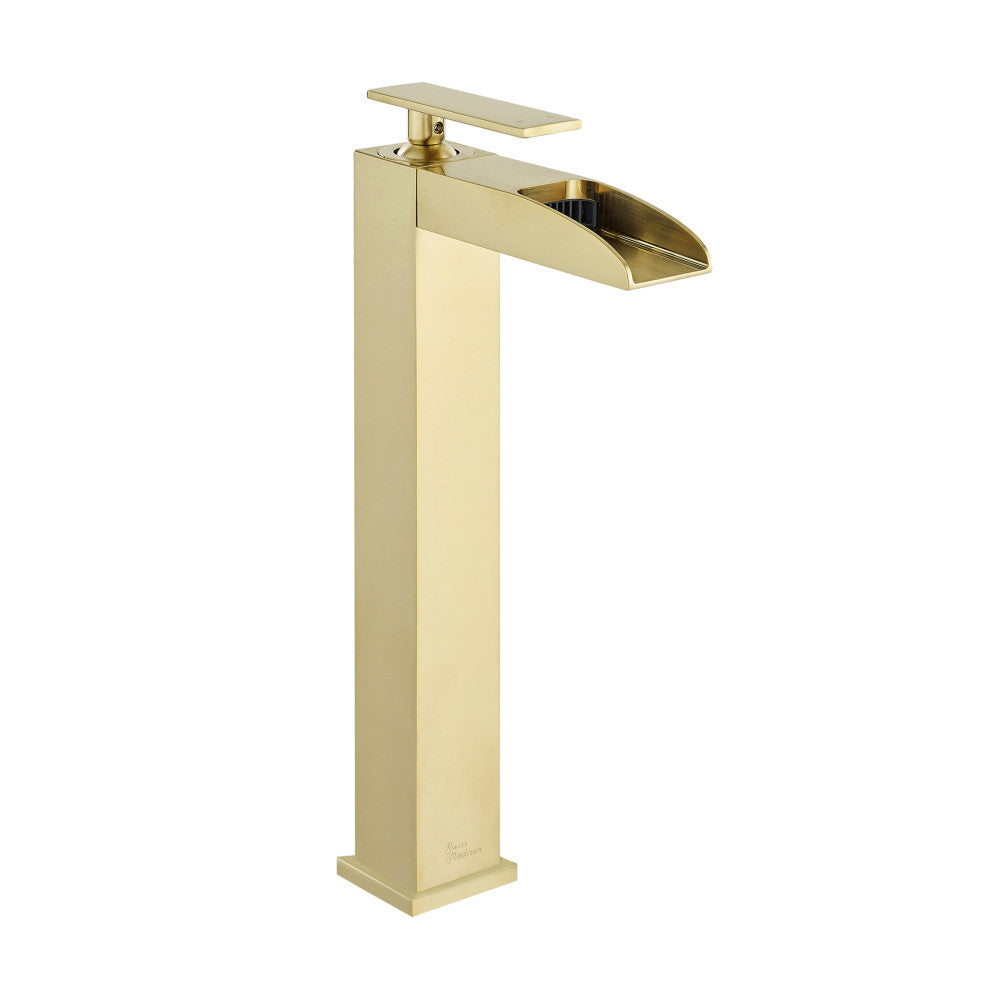 Swiss Madison Concorde Single Hole, Single-Handle, High Arc Waterfall, Bathroom Faucet in Brushed Gold
