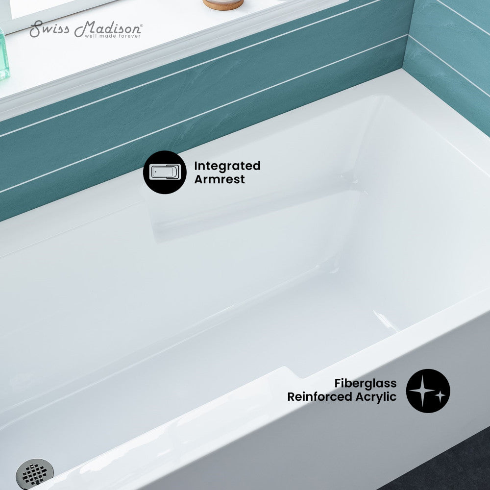 Swiss Madison Voltaire 54 x 30 Skirted Left Drain Soaking Alcove Bathtub in Glossy White with Integrated Armrest