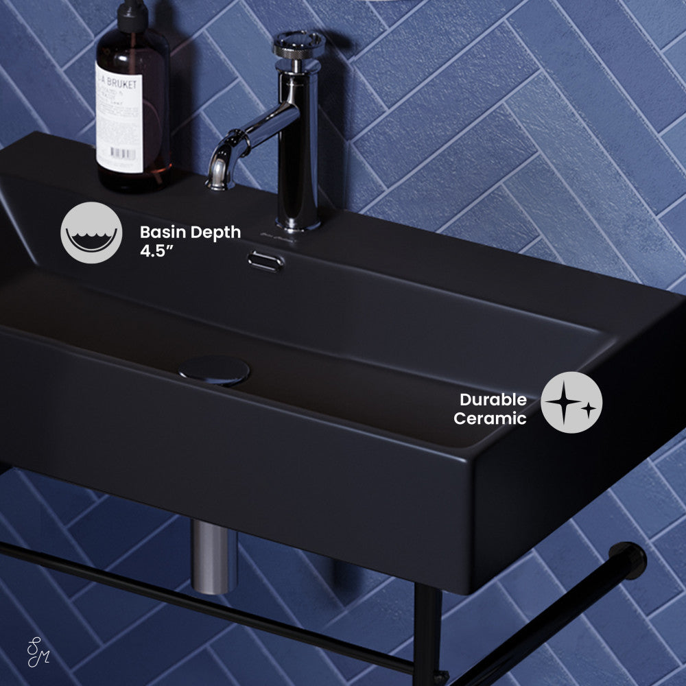 Swiss Madison Claire 30 Ceramic Console Sink Matte Black Basin Black Legs