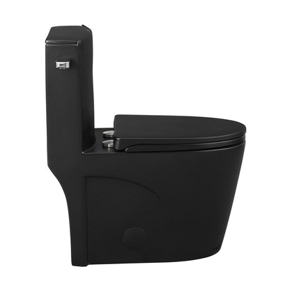 Swiss Madison St. Tropez One-Piece Elongated Toilet Left Side Vortex Flush Handle in Matte Black 1.28 gpf