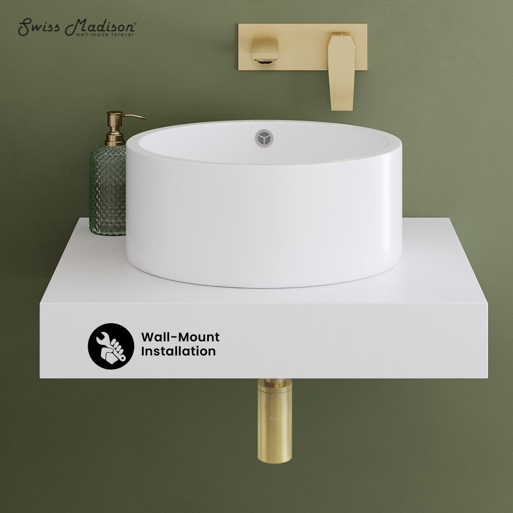 Swiss Madison Monaco 24" Floating Bathroom Shelf with Vessel Sink in Glossy White