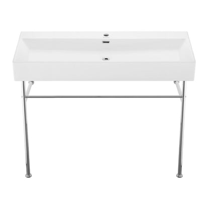 Swiss Madison Claire 40 Ceramic Console Sink White Basin Chrome Legs
